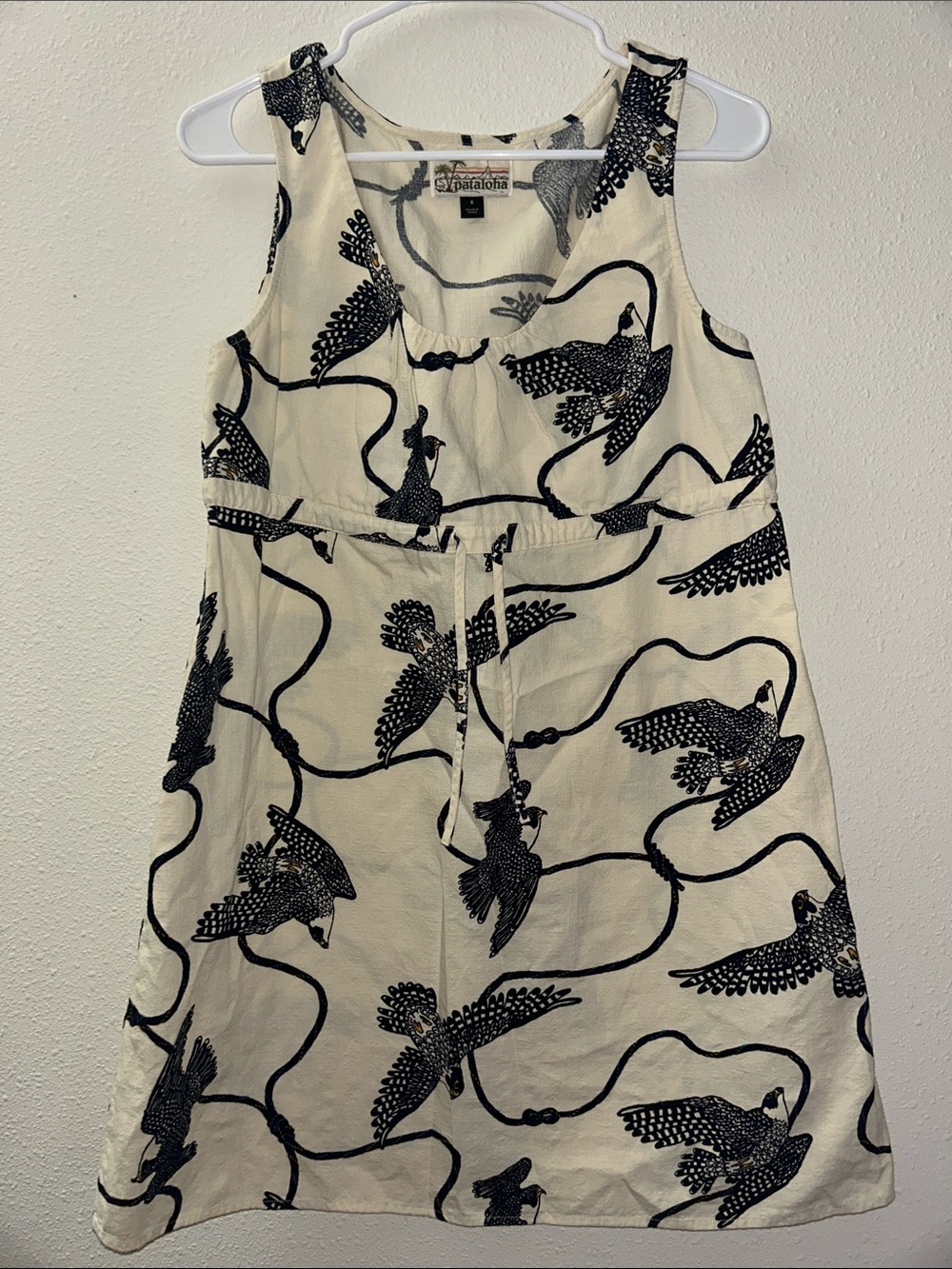 Patagonia Cream Sleeveless Romper with Black Bird Print